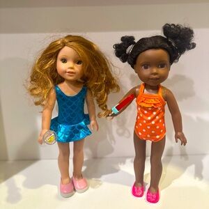 14.5 inch doll mermaid skirt print and orange polka dot print swimsuits